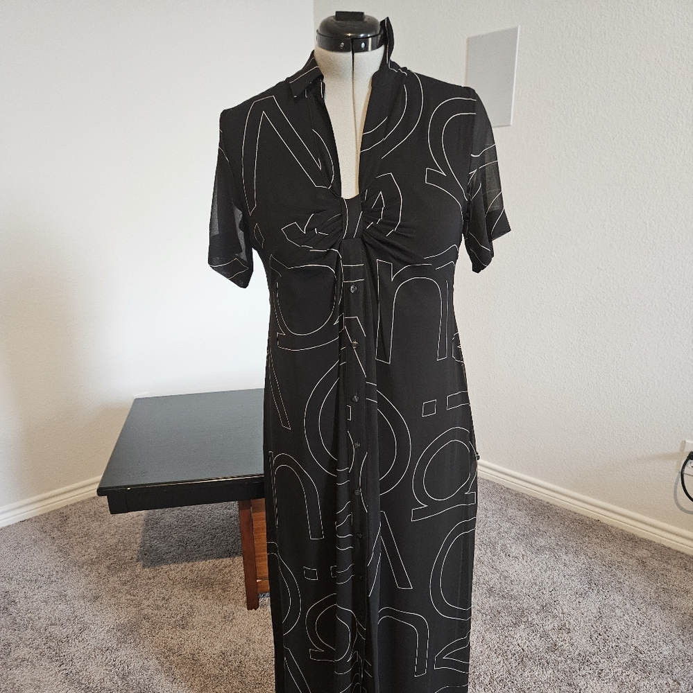 Calvin Klein Black Sheath Dress with Mock Neck and Short Sleeves for Casual